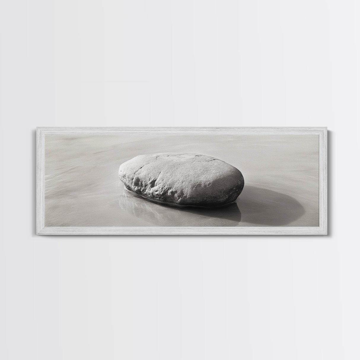 Smooth Beach Rock, Minimal Seascape, Zen Coastal Decor, Tranquil Framed Canvas Print, Modern Spa or Bedroom Wall Art