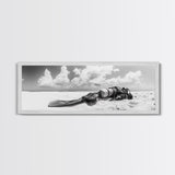 Scuba Gear, Deserted Beach, Ocean Explorer, Framed Canvas Print, minimalist beach decor, scuba diver gift, ocean wall art, travel lover art