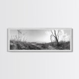 Windswept Coastal Trees, Driftwood Beach Landscape, Black White Canvas Print, Autumn Wall Art, Nature-Inspired Living Room Decor