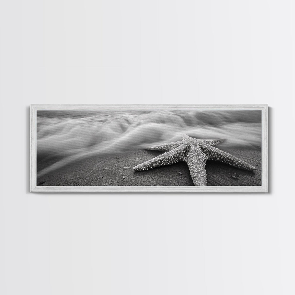 Starfish Closeup, Ocean Wave Motion, Coastal Macro Scene, Framed Canvas Print, minimalist beach decor, bathroom wall art, nautical vibe