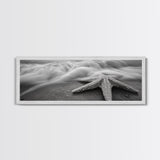 Starfish Closeup, Ocean Wave Motion, Coastal Macro Scene, Framed Canvas Print, minimalist beach decor, bathroom wall art, nautical vibe
