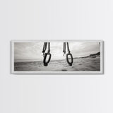 Nautical Swing, Beach Ropes, Seaside Minimalism, Canvas Print, black and white beach decor, coastal hallway wall art, maritime rustic style