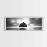 Seaside Rock Monolith, Ocean Landscape, Dramatic Sky Photography, Framed Canvas Print, Moody Wall Art, Minimalist Home Decor