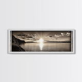 Sepia Horizon, Sunset Lake, Nature Tranquility, Canvas Print, cabin wall decor, warm autumn lake art, peaceful sepia photography