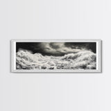Storm Waves, Moody Sea, Ocean Power, Canvas Print, dramatic bathroom wall art, black and white seascape, coastal energy room decor