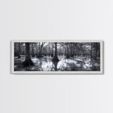 Swamp Roots, Cypress Trees, Flooded Forest, Framed Canvas Print, southern nature art, rustic lodge wall decor, moody woodland photography