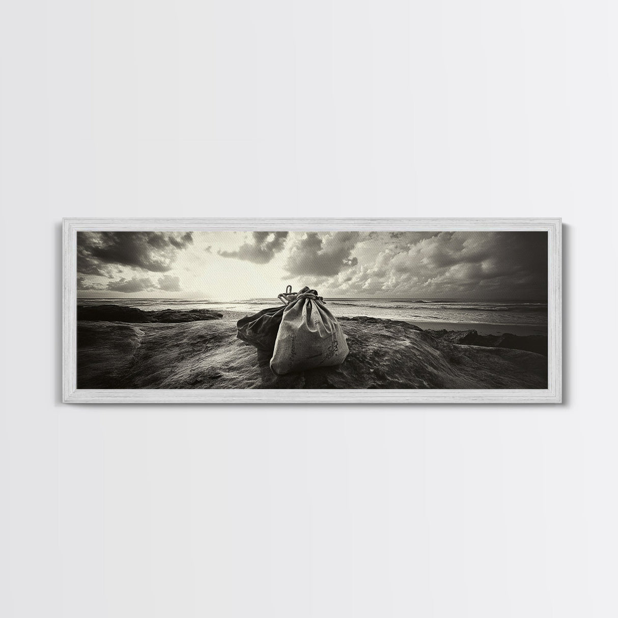 Seaside Canvas Bags, Coastal Travel Vibes, Rustic Ocean Decor, Neutral Wall Art, Framed Canvas Print, Bedroom Beach Art