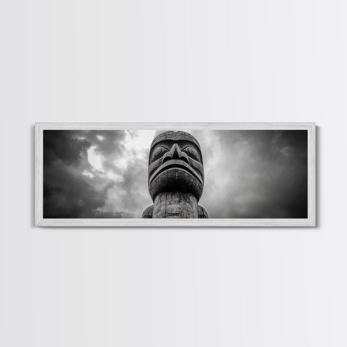 Tribal Totem Head, Cultural Wall Art, Primitive Sculpture Print, Monochrome Decor, Canvas Print, Office or Study Accent