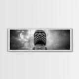 Tribal Totem Head, Cultural Wall Art, Primitive Sculpture Print, Monochrome Decor, Canvas Print, Office or Study Accent