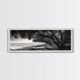 Ocean Trees, Shoreline Light, Majestic Forest, Beach Scene, Framed Canvas Print, Boho Wall Decor, Bedroom Art, Zen Coastal Artwork
