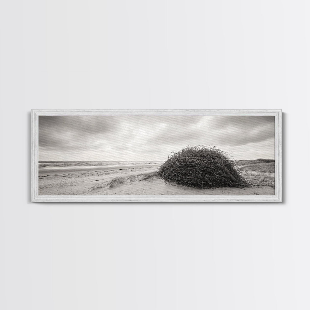 Windswept Dunes, Coastal Brush, Tumbleweed Form, Beach Nature, Framed Canvas Print, Fall Wall Art, Rustic Decor, Neutral Bedroom Style