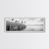 Windy Reeds, Lakeside Breeze, Natural Grass Art, Monochrome Landscape, Canvas Print, Boho Living Room Decor, Botanical Minimalist Wall Art