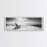 Coastal Chair, Black White, Seaside Decor, Beach Life, Framed Canvas Print, Coastal wall art, minimalist art, neutral tones, coastal room