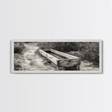 Rustic Water Trough, Nature Trail, Western Desert Scene, Framed Canvas Print, Country Farmhouse Decor, Minimalist Entryway Wall Art