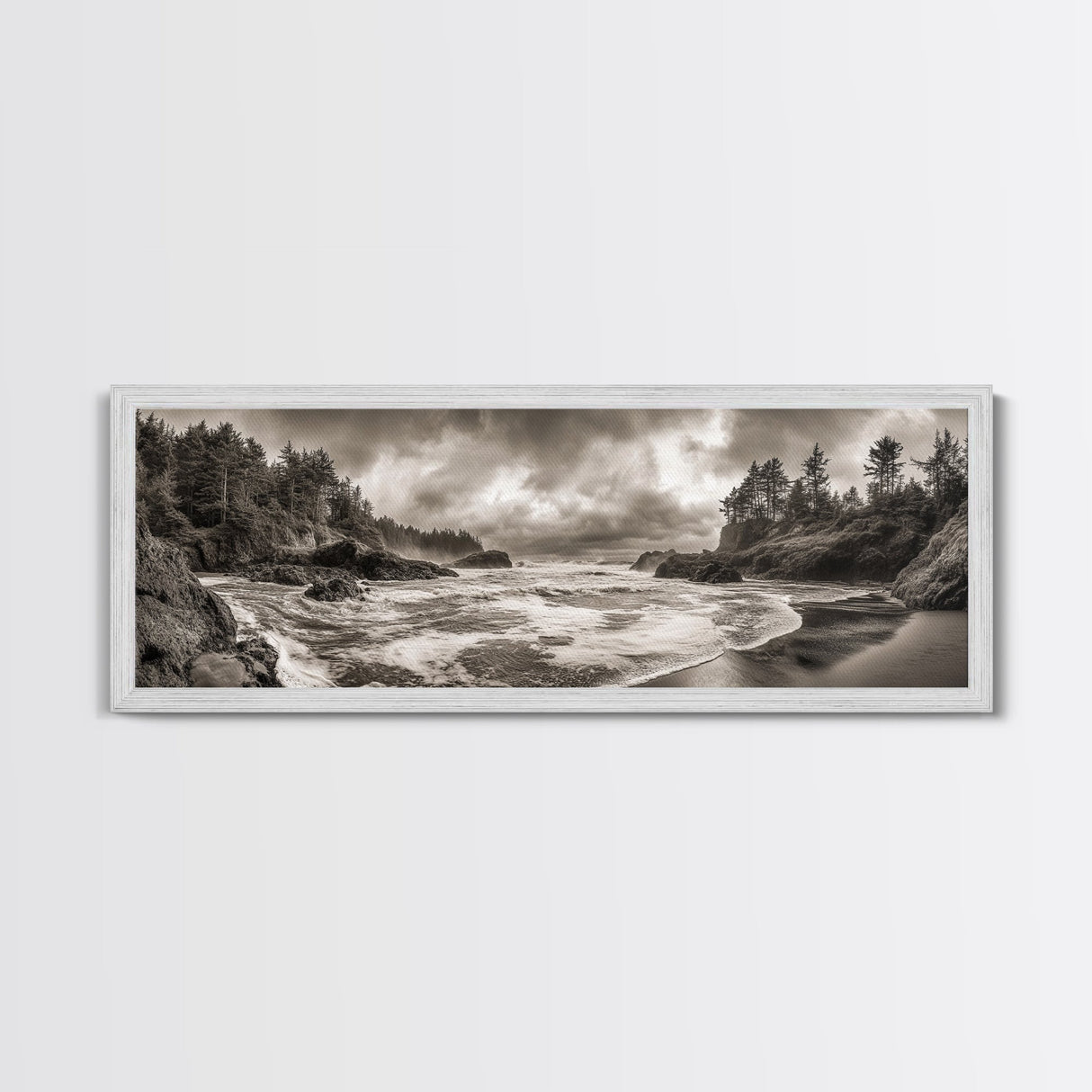 Wild Coastline, Rugged Waves, Stormy Shore, Nature Photography, Framed Canvas Print, Fall Living Room Wall Art, Rustic Coastal Decor