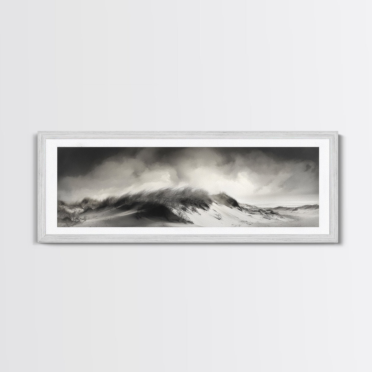 Sand Dune Storm, Coastal Winds, Black and White Nature, Framed Canvas Print, Neutral Wall Art, Hallway Decor, Minimalist Style