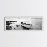 Canoe Shore, Coastal Calm, Nature Paddle, Tranquil Waters, Canvas Print, minimalist outdoor art, boho lake decor, living room wall piece