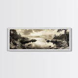 Hidden Cove Sunset, Rocky Seascape, Coastal Tranquility, Framed Canvas Print, Forest Edge, Moody Living Room Wall Art, Seaside Escape