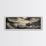 Coastal Road, Ocean Sunset, Rocky Shoreline, Framed Canvas Print, Moody Landscape Photography, Living Room Wall Art, Rustic Nature Decor