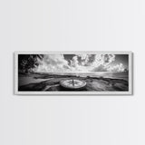 Compass Rose, Ocean Horizon, Palm Trees, Canvas Print, Nautical Beach Art, Boho Living Room Wall Art, Black and White Coastal Decor