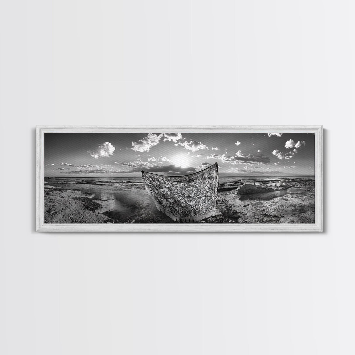 Sunset Sea, Magic Carpet, Ocean Ritual, Ethereal Coastal, Framed Canvas Print, Boho Wall Art, Living Room Decor, Surreal Beach Photography