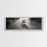 Footprints in Sand, Nature Pathway, Tranquil Stream, Framed Canvas Print, Mindful Journey Art, Rustic Entryway Wall Photography