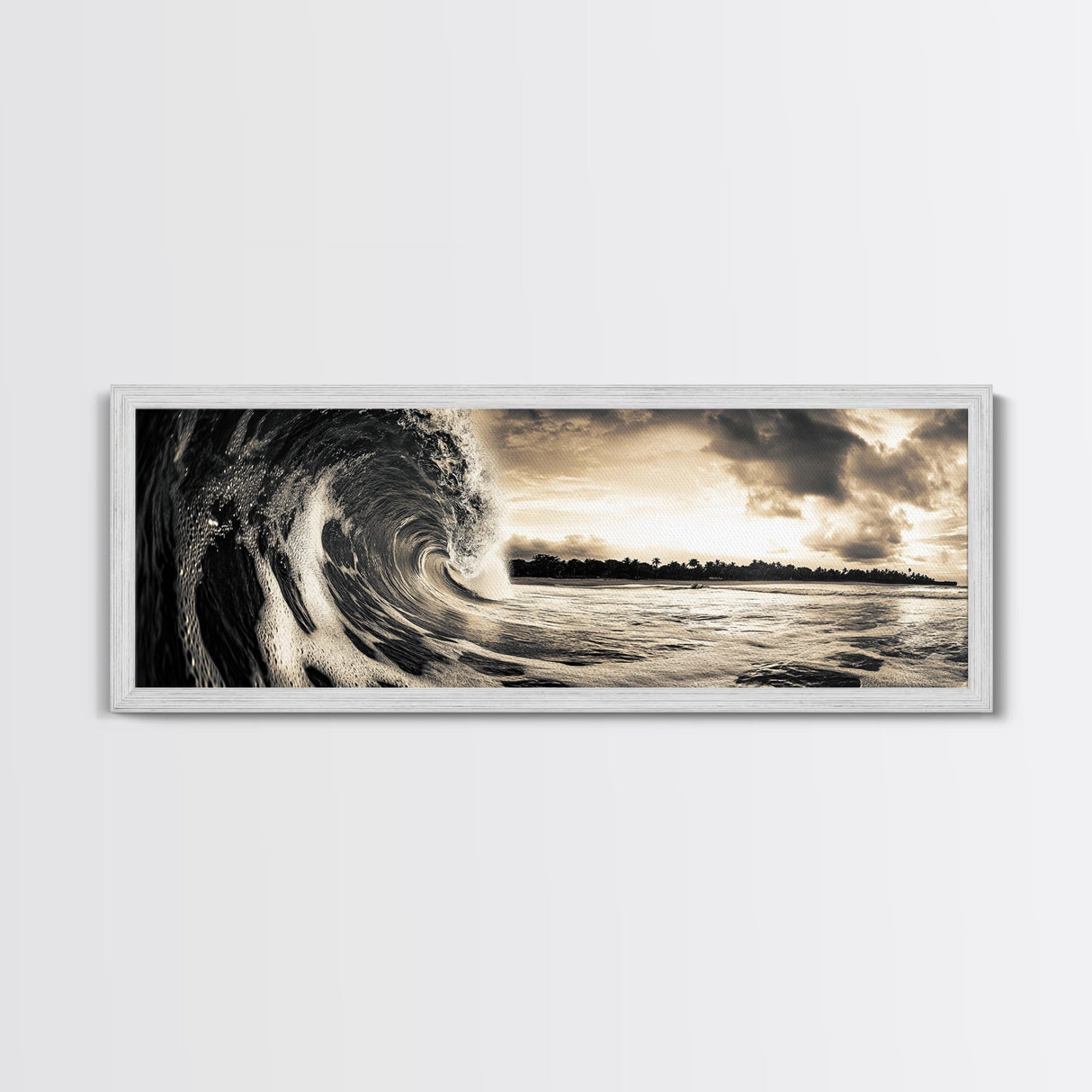 Barrel Wave, Tropical Storm, Surfer’s Dream, Framed Canvas Print, Ocean Power Wall Art, Coastal Living Room Photography Decor