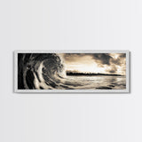 Barrel Wave, Tropical Storm, Surfer’s Dream, Framed Canvas Print, Ocean Power Wall Art, Coastal Living Room Photography Decor
