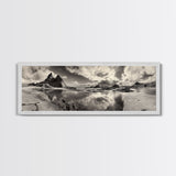 Coastal Rocks, Ocean Reflection, Dramatic Sky, Framed Canvas Print, Beach Landscape Photography, Fall Living Room Wall Art