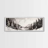 Snowy Pines, Winter Landscape, Woodland Valley, Fine Art Nature, Framed Canvas Print, Cabin Wall Art, Mountain Decor, Rustic Winter Scene