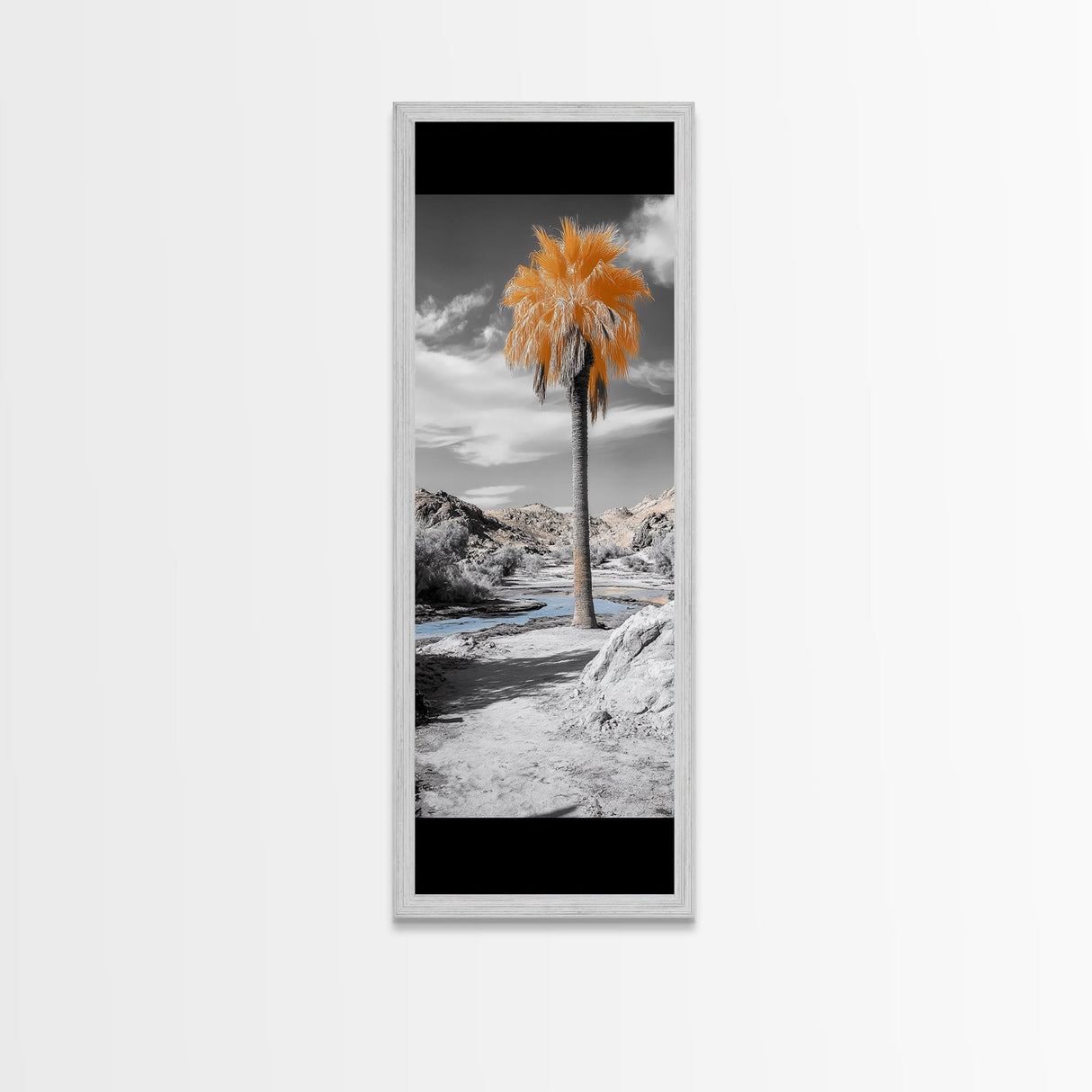 Orange Palm, Desert Oasis, Tropical Escape, Surreal Nature Scene, Framed Canvas Print, Boho Bathroom Wall Art, Desert Decor, Bedroom Decor