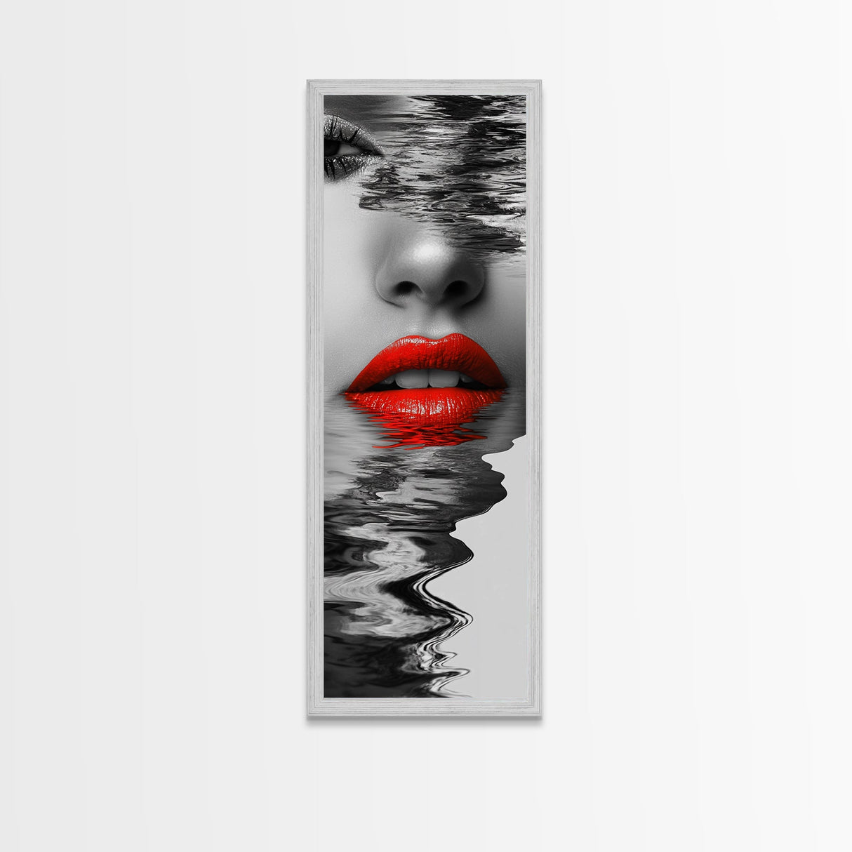 Red Lips, Reflections, Water Art, Surreal Beauty – Canvas Print, Glam Wall Art, Bathroom Decor, Black White Red Art, Fashion Aesthetic