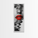 Red Lips, Reflections, Water Art, Surreal Beauty – Canvas Print, Glam Wall Art, Bathroom Decor, Black White Red Art, Fashion Aesthetic