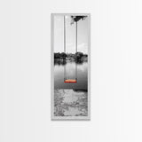 Swing Over Lake, Still Waters, Childhood Memories, Tranquil View – Canvas Print, Minimalist Wall Art, Kids Room Decor, Serene Black and White