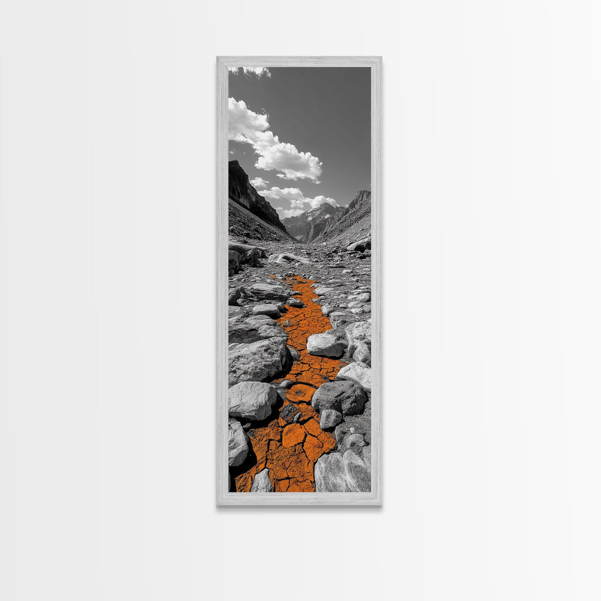 Cracked Earth, Orange Path, Mountain Trail, Climate Scene – Canvas Print, Nature Wall Art, Earth Tones Decor, Fall Landscape Photography