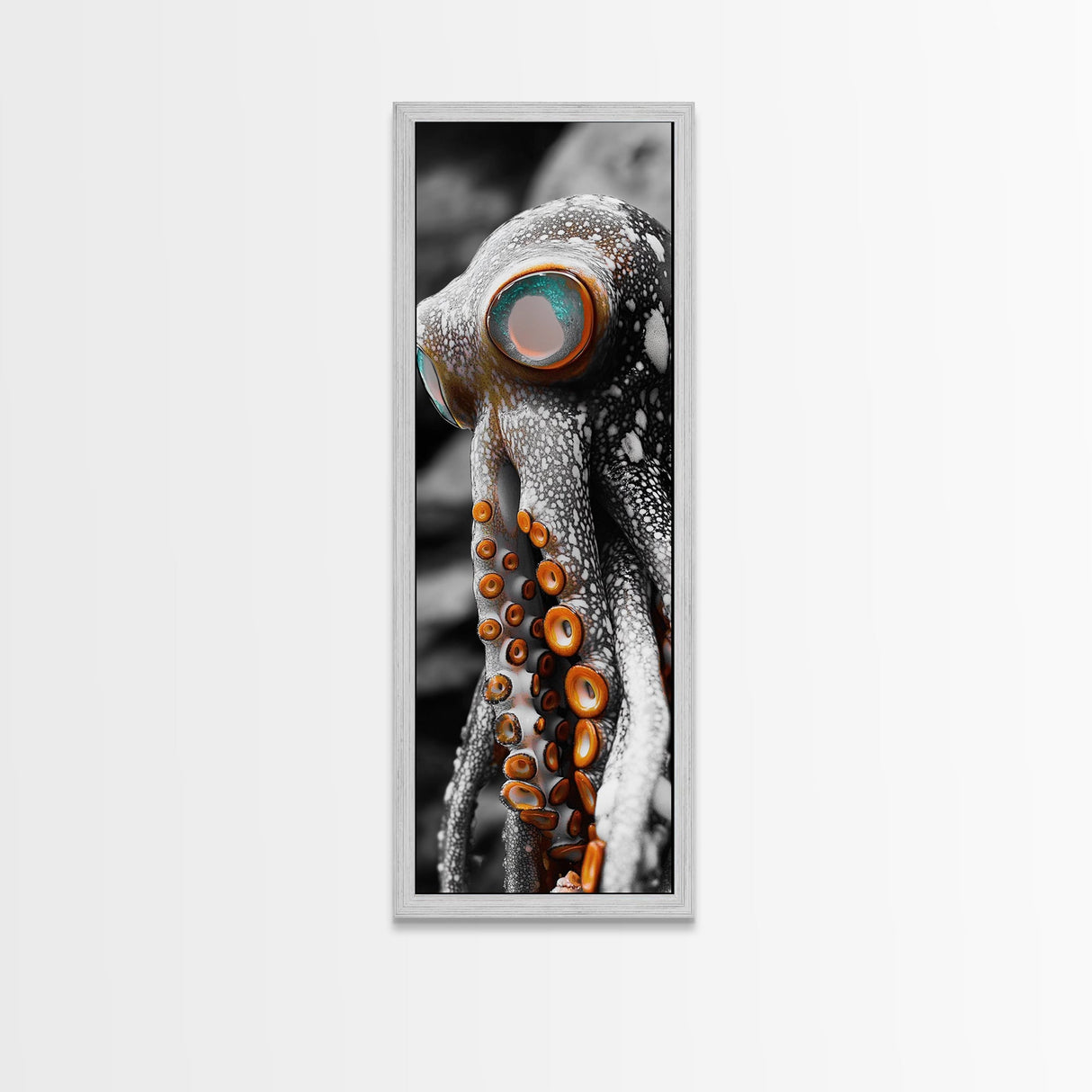 Octopus Closeup, Ocean Creature, Tentacle Texture, Framed Canvas Print, Marine Life Art, Nautical Bathroom Decor, Moody Coastal Wall Art