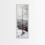 Ice Fishing Rod, Snow Adventure, Winter Sport, Framed Canvas Print, Man Cave Decor, Rustic Cabin Wall Art, Outdoor Lifestyle Photography