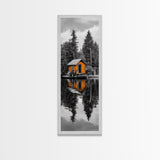 Lake Cabin, Reflection Serenity, Forest Escape, Framed Canvas Print, Nature Wall Art, Rustic Lodge Decor, Cabin Living Room Inspiration