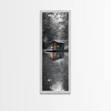 Cabin Reflection, Lake House Art, Cozy Forest Home, Canvas Print, Winter Wall Decor, Rustic Bedroom Artwork, Cabin Lover Gift