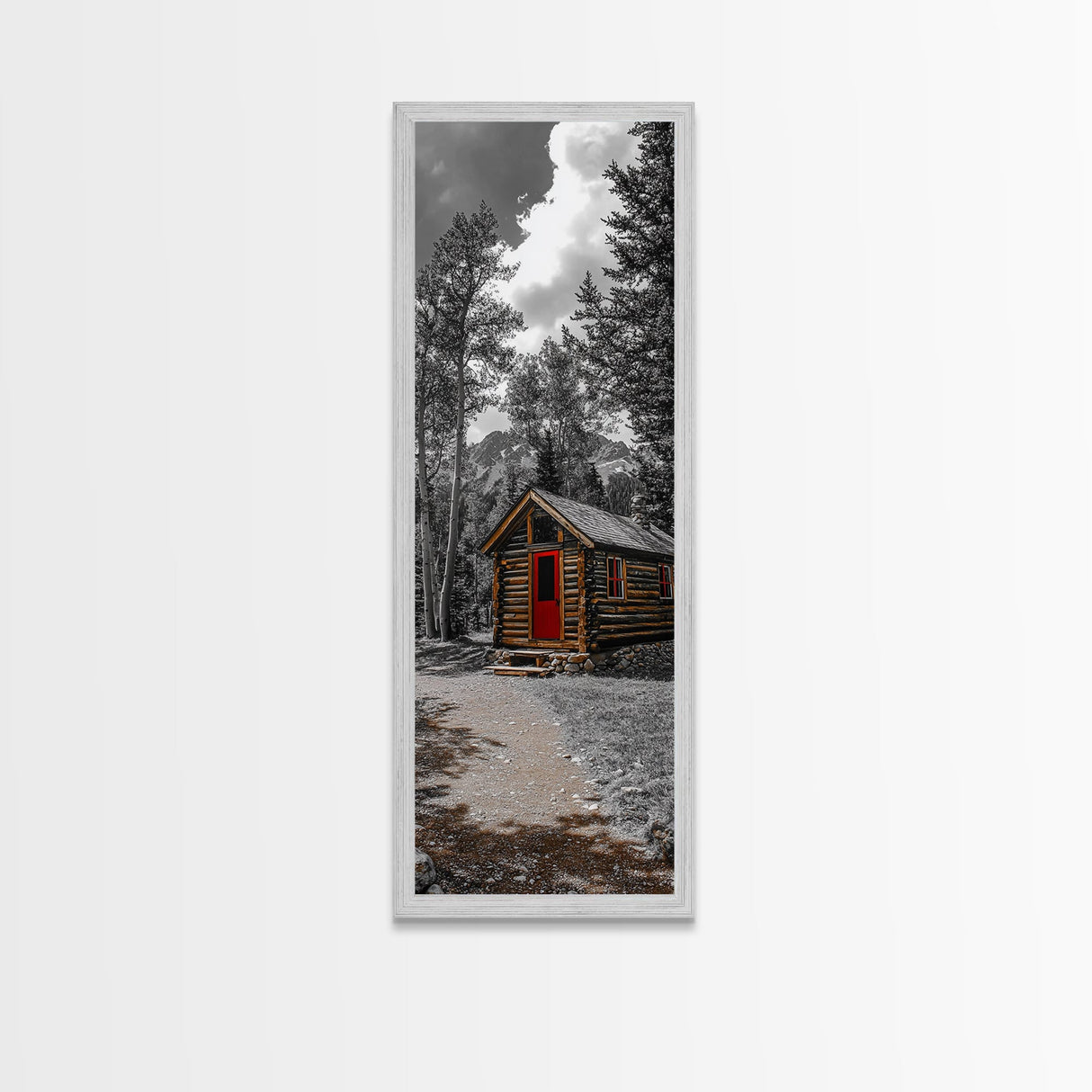 Log Cabin, Red Door, Mountain Home, Cozy Retreat, Framed Canvas Print, Rustic Wall Art, Lodge Decor, Fall Cabin Vibes, Country Living