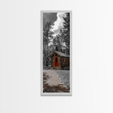 Log Cabin, Red Door, Mountain Home, Cozy Retreat, Framed Canvas Print, Rustic Wall Art, Lodge Decor, Fall Cabin Vibes, Country Living