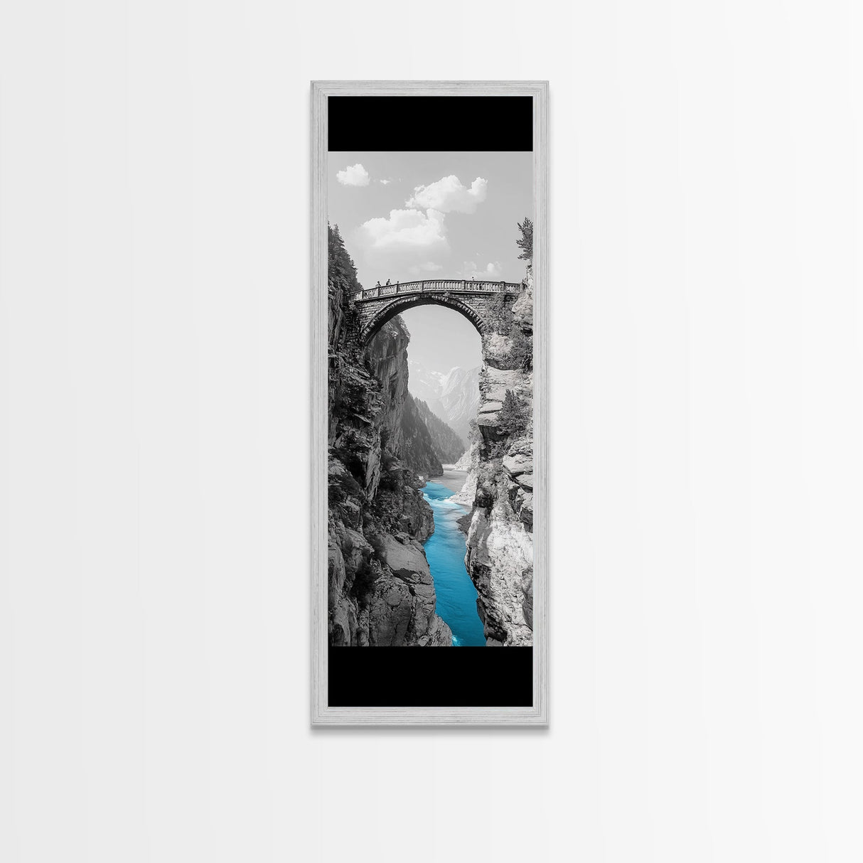 Canyon Bridge, Turquoise River, Scenic View, Majestic Nature, Framed Canvas Print, Living Room Art, Travel Inspired Wall Decor