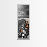 Rocky Shoreline, Sunset Glow, Ocean Path, Coastal Landscape, Canvas Print, Tranquil Nature Art, Bathroom Wall Decor Coastal Style