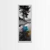 Tree Reflection, Moody Landscape, Nature Serenity, Rainbow Water, Framed Canvas Print, Boho Style, Bedroom Wall Art, Artistic Calm
