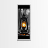 Vintage Lantern Glow, Moody Forest Scene, Rainy Night Light, Framed Canvas Print Rustic Entryway Wall Art, Autumn Warmth Art Style