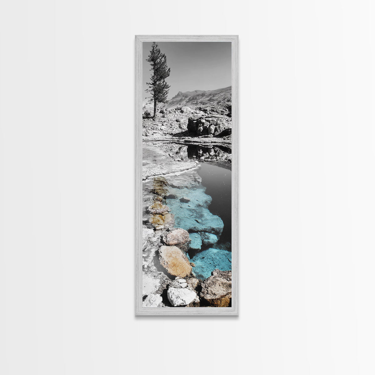 Hot Spring, Thermal Pool, Natural Stone, Tranquil Landscape, Framed Canvas Print, spa bathroom art, zen decor, calming nature print
