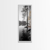 Serene Forest, Pine Reflection, Tranquil Lake, Autumn Vibe, Canvas Print, bedroom wall art, rustic neutral decor, nature minimalist