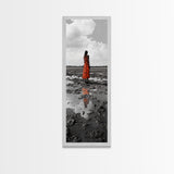 Solitary Woman, Polka Dot Dress, Reflected Mood, Framed Canvas Print, Surreal Fine Art, Bedroom Wall Art, Contemporary Minimalist Style