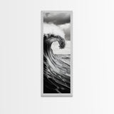 Ocean Wave, Monochrome Surf, Nature Power, Dramatic Sea, Framed Canvas Print, Coastal Wall Decor, Modern Bathroom Art, Minimalist Ocean Art