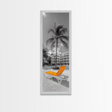 Poolside Palm, Tropical Escape, Resort Vibe, Orange Chair, Framed Canvas Print, Summer Wall Decor, Boho Art, Living Room Tropical Art